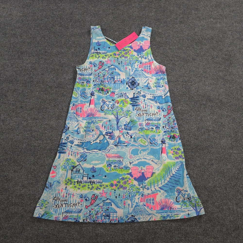 Lilly Pulitzer Dress Womens S Blue Kristen Lilly Loves Nantucket Pima Cotton NEW